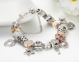 High quality 925 Silver Plated heart-shaped Charms and Key Pendant Bracelet for Charm Bracelets Gift Jewelry2908458