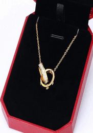 Classic designer Love Necklaces double ring pendant Diamond women Necklace Fashion womens gold silver torque with red box 20225771453