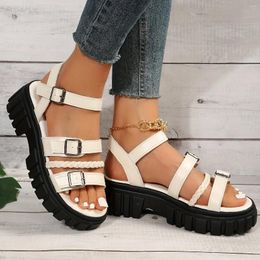 Sandals Women Braided Platform Summer Casual Buckle Strap Comfortable Walking Shoes