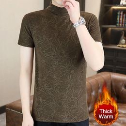 Men's T Shirts Mens Casual Bottoming Short Sleeve Underlay Half Turtleneck Tee Shirt Homme Print Thickened Warm T-shirt Men Streetwear