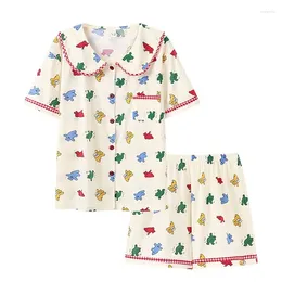 Women's Sleepwear Plus Size Pyjama Mujer Cherry Print Set Short Sleeve Top Shorts Cartoon Homewear Skin-Friendly Breathable