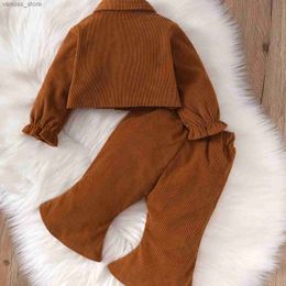 Clothing Sets 0-2-year-old newborn baby girls autumn and winter brown long-sleeved cardigan lapel jacket bow pants fashion suit