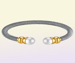 Products Stainless Steel Fashion Jewelry ed Line C Type Adjustable Size Bangles Pearl Bracelets For Women Bangle3199153