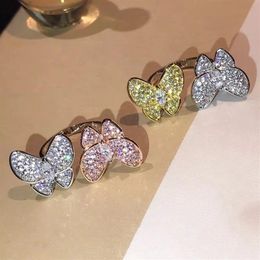 butterfly ring for women pink yelllow cubic zircon cz wedding finger ring 925-sterling-silver jewelry245I