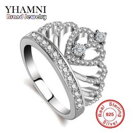 YHAMNI Luxury 925 Sterling Silver Rings Princess Queen Crown Engagement Ring Luxury CZ Diamond Authentic Sterling Silver jewelry K315S