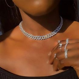 Caraquet Punk Hip Hop Cuban Link Chain Choker Iced Out Rapper Crystal Necklace Fashion Bling Rhinestone Jewellery Gift2864