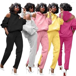 Women's Two Piece Pants Backless Sexy Hoodie Sweatsuit Woman 2 Pieces Set Zipper Cut Out Shoulder Sweatshirt With Pocket Fall Casual