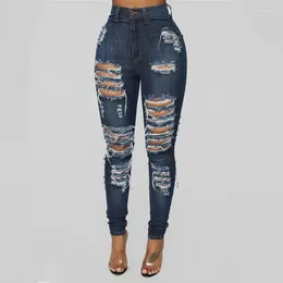 Women's Jeans Women Holes Distressed Denim Spliced Pencil Pants Pockets High Street Sheath Slim Low Waist Zipper Flat Winter Washing