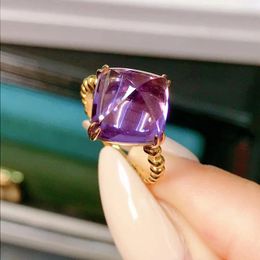 Cluster Rings JY2024 No.6658 Fine Jewellery Real 18K Gold Natural Amethyst Gemstones 7.24ct Female For Women Ring