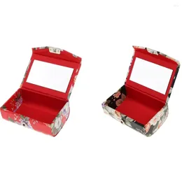 Cosmetic Bags Flower Design Retro Mini Portable Lipstick Case Holder Box Mirror Women Gift