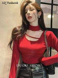 Women's T Shirts LQ'Funwink Spring Autumn Sexy Sweet Top Women Slim Female Long Sleeve Tees Korean Style Short Halter Shirt