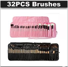 Brushes 32pcs Makeup Brushes Wood pink black mini Set Cosmetic Brush Set Roll Up Case Eyeliner Eyeshadow Brush Makeup Tools DHL