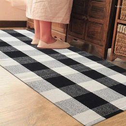 Carpets Drop Cotton Linen Mat Black White Plaid Kitchen Doormats Floor Mats Hallway For Living Room Anti-Slip Tapete