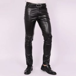 2024 Mens Slim Fit Skinny Pants Tight Stretch Leather Teen Trend Motorcycle PU 231222