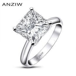 AINUOSHI 925 Sterling Silver 3 Carats Princess Cut Engagement Ring for Women Sona Simulated Diamond Anniversary Solitaire Ring Y11220H