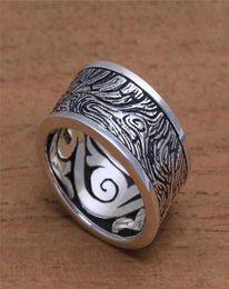 Solid 925 Sterling Silver Ring Wood Exterior Mysterious Pattern Vintage Rings for Men Women Wedding Silver Jewelry Size 5 125756759