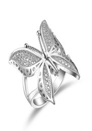 Cute Female Big Butterfly Zircon Stone Open Ring Simple Wedding Rings 925 Sterling Silver Love Engagement2616380