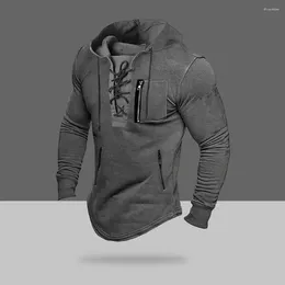 Men's Hoodies Men Spring Hoodie Lace Up Drawstring Streetwear Mid Length With Zipper Pockets Soft For Fall