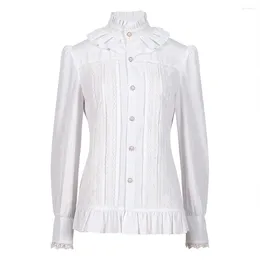 Women's Blouses Vintage Victorian Shirts And Blouse Solid White Gothic Stand Collar Lace Lolita Lotus Ruffle Tops Shirt Woman Clothing