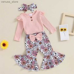 Clothing Sets 2023-10-19 Lioraitiin 0-18M Newborn Baby Girl Fall Winter Clothes Frill Romper Flared Pants Headband Bell-Bottoms Set Outfit