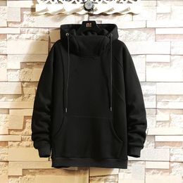 Japan Style Casual O Neck 2023 Spring Autumn Black Hoodie Sweatshirt Men'S Thick Fleece Hip Hop Skateboard Streetwear Clothes 231225