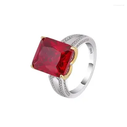 Cluster Rings Spring Qiaoer Luxury Woman Ring 925 Sterling Silver 12 14MM Rectangular Emerald Ruby Engagement Fine Jewelry Anniversary Gift