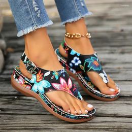 Sandals Print Random Women Clip Toe Slippers Shoes Summer 2024 Fashion Flats Platform Beach Flip Flops Walking Mujer Slides