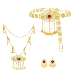 Necklace Earrings Set Women Bohemian Ethnic Coin Tassel Golden Carved Statement 3 PC Sets Charms Gipsies Feminina