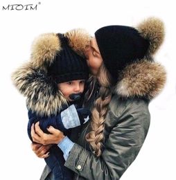 MIOIM Winter MomBaby Hats Faux Fur Ball Cap Baby Boy Girls Warm Double Fur Pom Pom Hat Beanie Women Newbron Knit Skullies 28258469