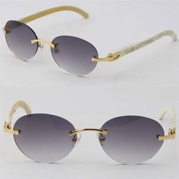 New Model Luxury White Genuine Natural Horn Metal Rimless Sunglasses Woman Design Classical Model Sun glasses Man Fashion 18K Gold236l