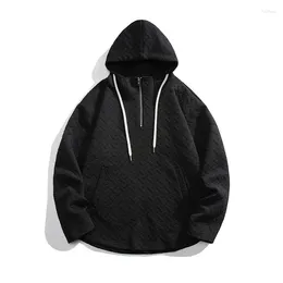 Men's Hoodies Designer Spring Zip Pullover Solid Jacquard Casual Hooded Coat Fashion Oversized For Men Black White Khaki