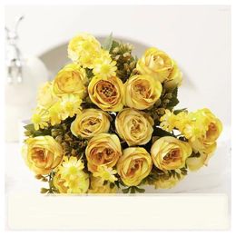 Decorative Flowers Artificial Diamond Rose Green Plant Floral Restaurant Decoration Simulation Silk Roses Bundle Faek Flower Home Decor