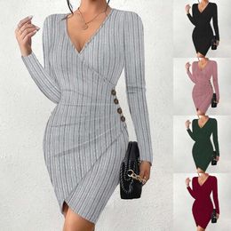 Casual Dresses Women's Sexy Long Sleeve V Neck Ruched Bodycon Backless Dress For Women Skin Tight Sequin Fall High
