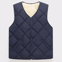 Men's Vests Men Thickened Vest Jacket Winter With Fleece Lining Pockets V-neck Sleeveless For Autumn Mid-aged