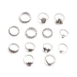 Vintage gold and silver crown jewelry big palm elephant 13 piece set ring female knuckle sun and moon elephant fatima rhinestone j268i