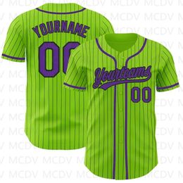Custom Neon Green Black Pinstripe Purple Baseball Jersey 3D Printed for Men and Women Casual Team Shirts Unisex Tops 231225