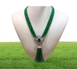 sell natural green jade micro inlay zircon clasp tassel necklace long sweater chain fashion jewelry279h3878187