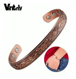 Vinterly Copper Bracelet Femme Charms Vintage Flower Energy Magnetic Copper Bracelet Adjustable Cuff Bracelets Bangles For Women8455498