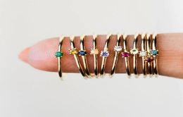 Cluster Rings Gold Plated Multi Colour Zircon Stackable For Women Simple Thin Wedding Party Engagement Ring Jewelry8718013