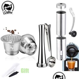 Coffee Philtres Icafilas For Nespresso Refillable Stainless Steel Coffee Philtres Capse Espresso Reusable Cup Pods With Tamper Spoon 210 Dhspc