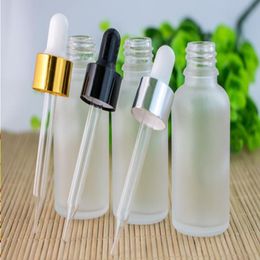 Frosted Clear Round Glass Bottle 30ml Dropper Bottle with Gold Silver Black Lids For Essential Oil Eliquid 440Pcs Lot Cxsxl