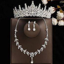 Necklace Earrings Set DIEZI Korean Luxury Silver Color Metal Crystal Crown For Women Wedding Bridal Rhinsetone Tiaras