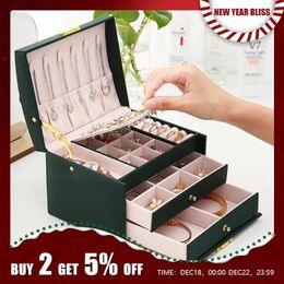 1pcs Multi Functional Three Layer Leather Drawer Style Jewellery Box Earrings Lock 231225