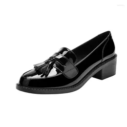 Dress Shoes Tassel Loafers Women High-heele 2023 Fashion British Style Soft Thick-heeled Black Work Original Pumps For