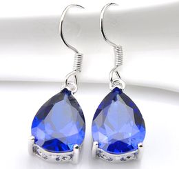 10Prs Luckyshine Teardrop Blue Topaz Gemstone Silver Women Fashion Dangle Earrings Cubic Zirconia Earrings2105476