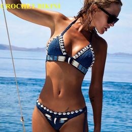 set Crochet Bikini Sexy Women Tassel Bikini Top Boho Beach Swimwear Fringe Bra Halter Camisoles Tank Wind Shell Swimsuit