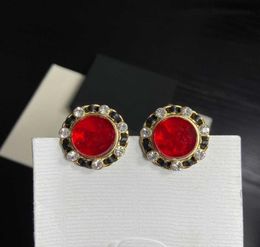 Brand Fashion Pearl Jewellery Gold Colour Earrings Paris Unique Round Resin Red Design Date Top Wedding Party Fine Luxury Brand3345734