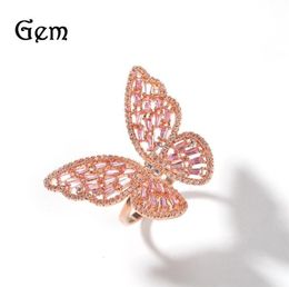 Ring Hollow Out Micro Inlaid Zircon Rose Gold Butterfly Women039s Fashion Exaggeration Colour Retention Electroplating Adjustabl5263636