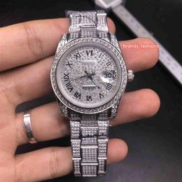 Men's Iced Diamond Watch Silver Diamond Face Watch Stainless Steel Diamond Strap Automatic Mechanical Sports Watches265N
