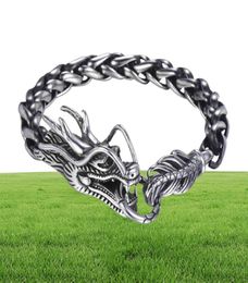 Davieslee Dragon Head Men039s Bracelet Male 316L Stainless Steel Bracelet Wheat Link Chain Punk Jewellery 9mm 215cm DLHB450 21067626205